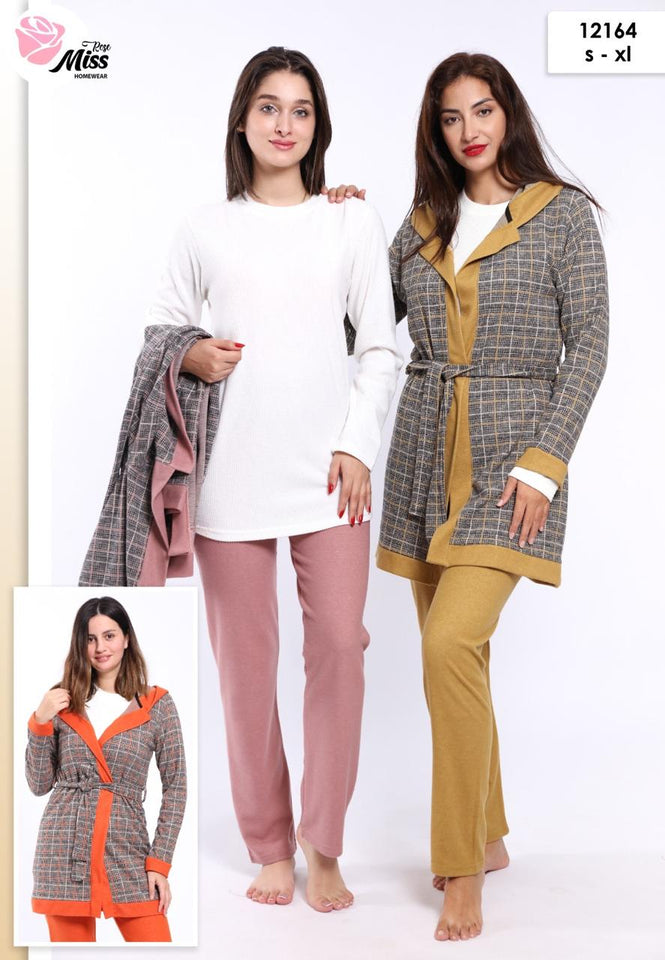 💫 Pyjama Femme 3 Pièces en Jacquard – Chic &amp; Confort à la Maison 💫