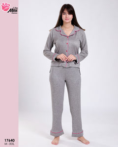 🩶 Pyjama Femme en Coton Doux – Gris 🩶