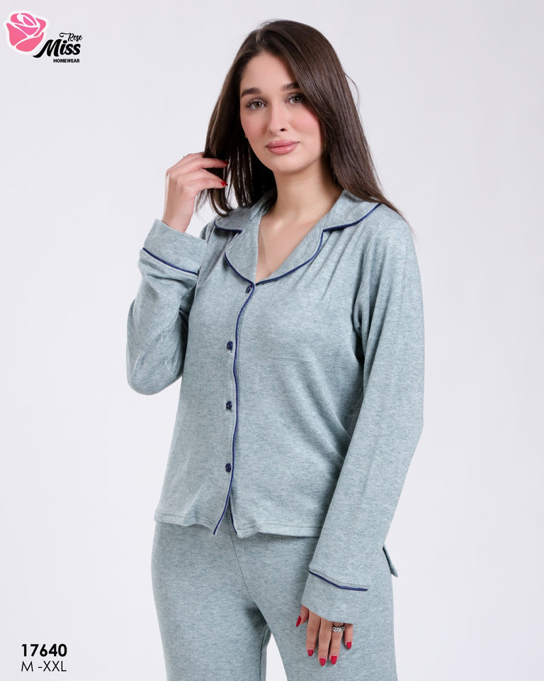 🌿 Pyjama Femme en Coton Doux – Vert d’Eau 🌿
