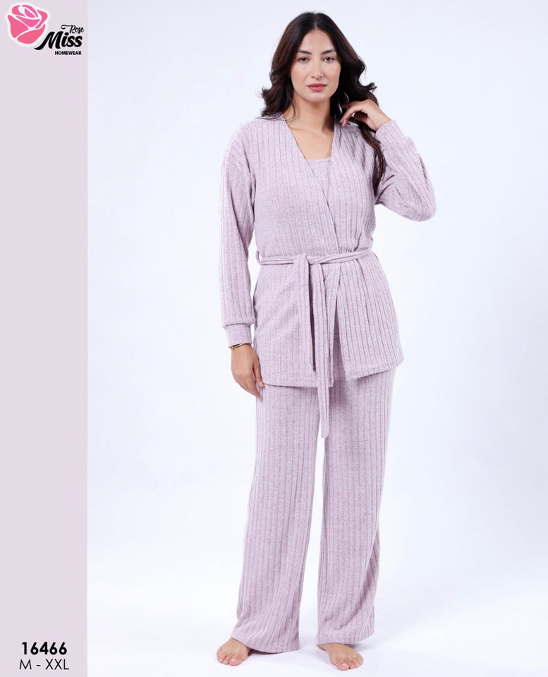 🌸 Pyjama Femme 3 Pièces Tricoté – Style Élégant et Cocooning 🌙