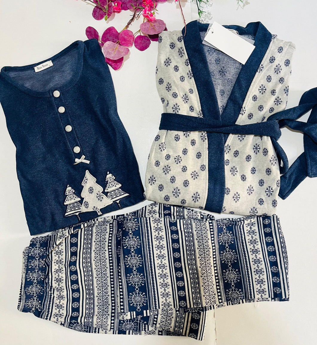 💙 Pyjama Femme 3 Pièces en Tissu Doux – “Let It Snow” ❄️