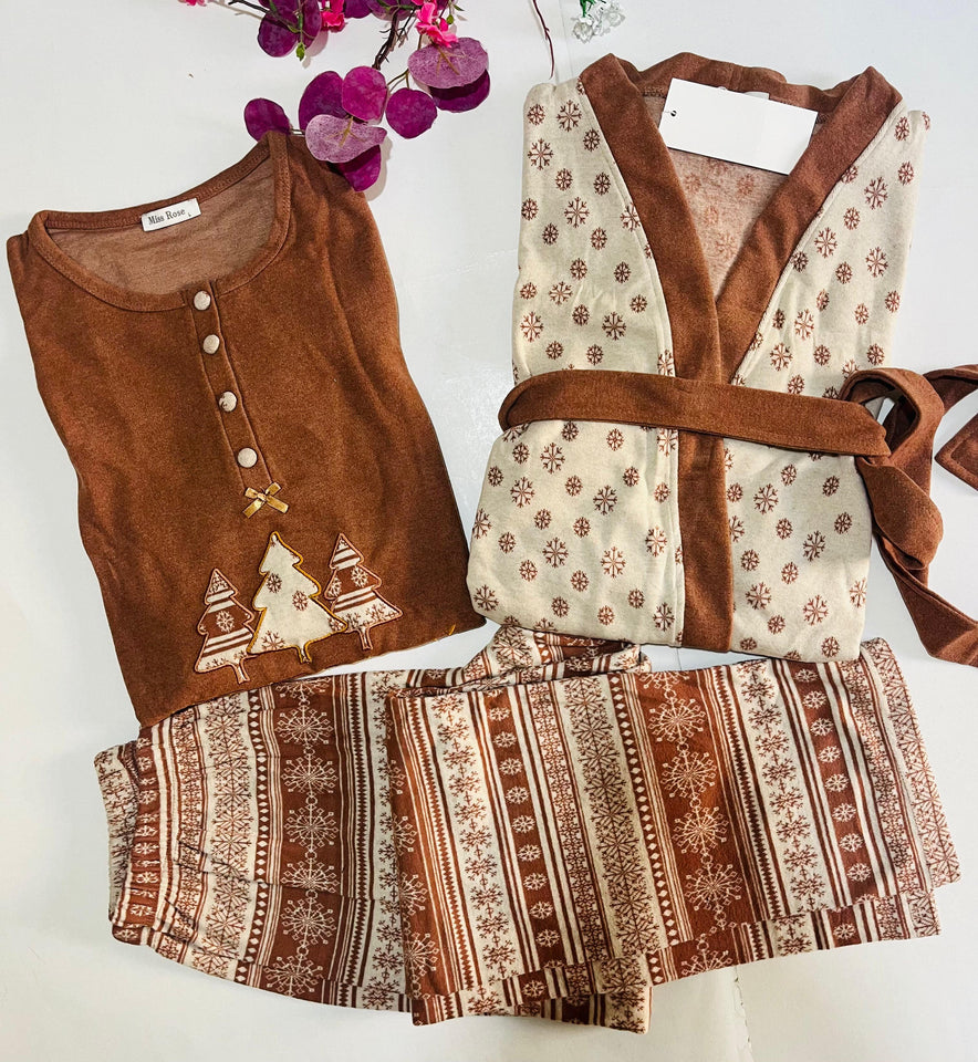 🤎 Pyjama Femme 3 Pièces Doux et Chaleureux – Style Cocooning Automne 🍂