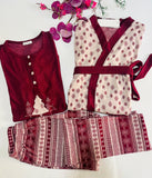 Pyjama Femme 3 Pièces Bordeaux & Beige – Chaleur et Élégance d’Hiver ❄️