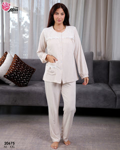 Pyjama Femme – Couleur Beige | Élégant, Doux & Ultra Confort 🌙✨