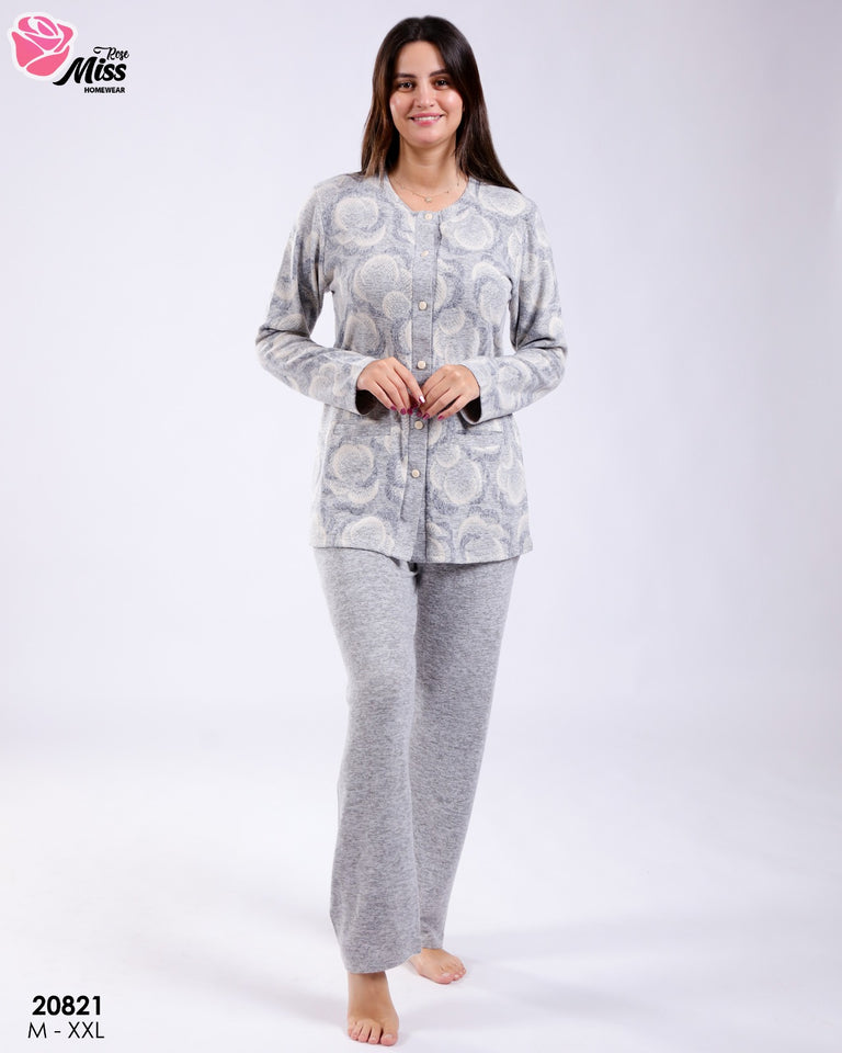 Pyjama Femme Hiver – Couleur Gris | Doux, Chic & Confort Absolu ❄️