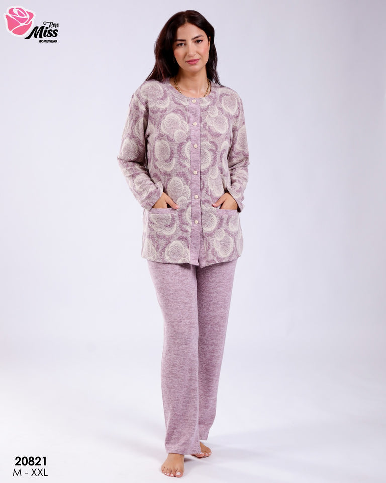 Pyjama Femme Hiver – Couleur Violet | Élégant, Doux & Super Confort 🌙