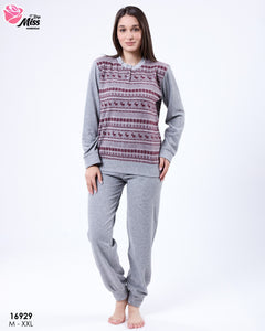 Pyjama Femme Hiver – Couleur Gris | Chaud, Doux & Confort Absolu ❄️