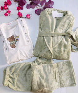 Pyjama Femme 3 Pièces – Couleur Vert | Ultra Doux, Chaud & Confort Absolu ❄️💚