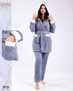 🧸 Pyjama Femme en Polaire avec Capuche – Bleu Gris  | Ultra Chaud & Doux ❄️
