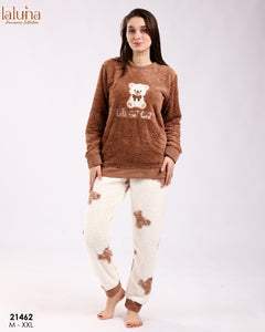 🐻 Pyjama Femme en Polaire – Marron Doux & Cocooning ❄️