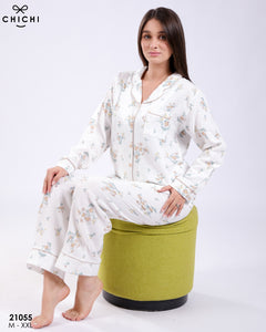 Pyjama Long Femme CHICHI – Taille M-XXL – Nuit Douceur & Élégance 🌜💕