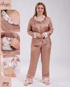 ✨ Pyjama Satin Femme Marron – Élégance Naturelle & Confort ✨
