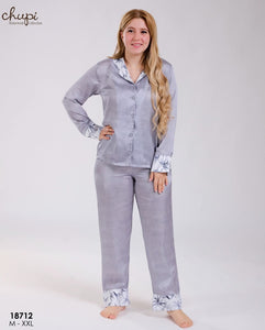 ✨ Pyjama Satin Femme Gris – Chic & Confort Absolu ✨