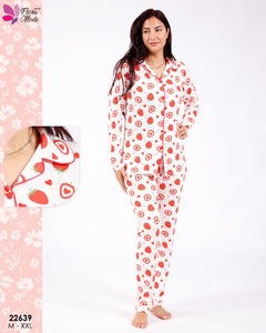 🍓 Pyjama Femme Imprimé Fraises & Cœurs – Douceur et Style pour Vos Nuits