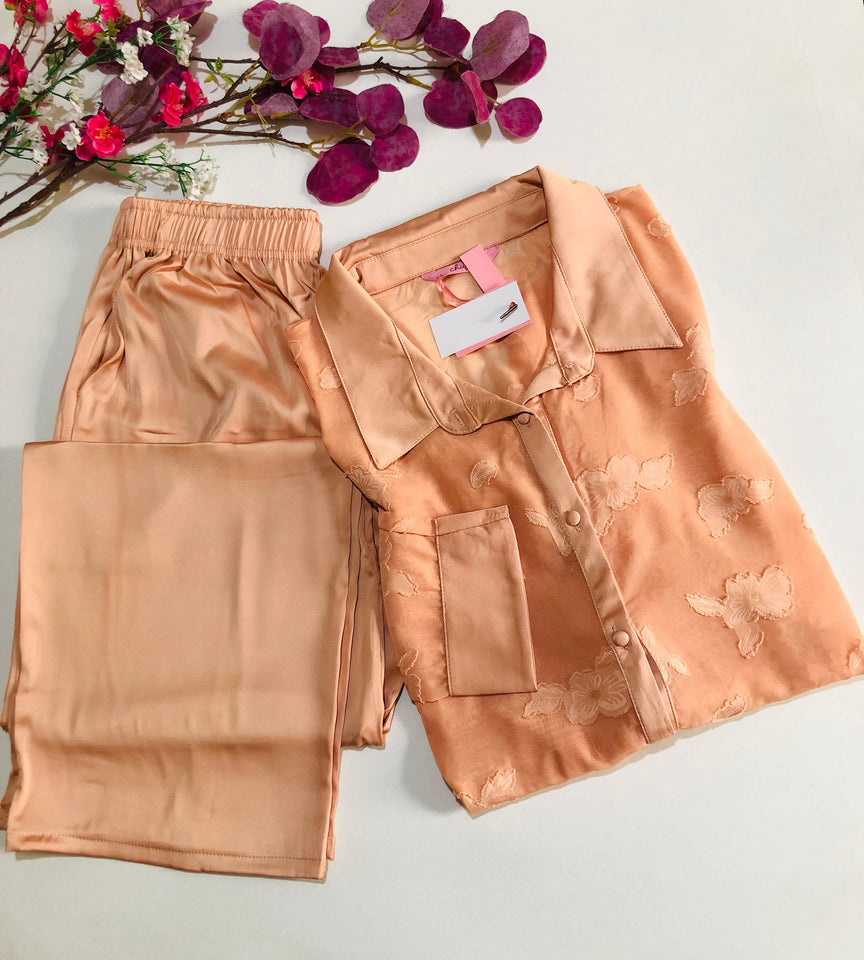 ✨ Pyjama Satin & Voile Fleuri – Douceur & Élégance ✨