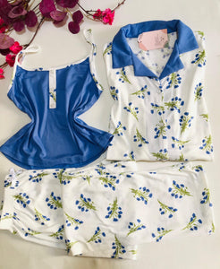 Pyjama Femme 3 Pièces – Bleu Ciel 💙✨