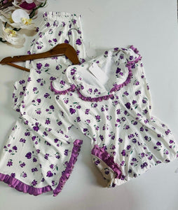 🌸 Pyjama Femme Élégant – Motif Floral Rose 🌸