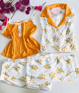 Pyjama Femme 3 Pièces – Confort & Élégance 🌼🧡