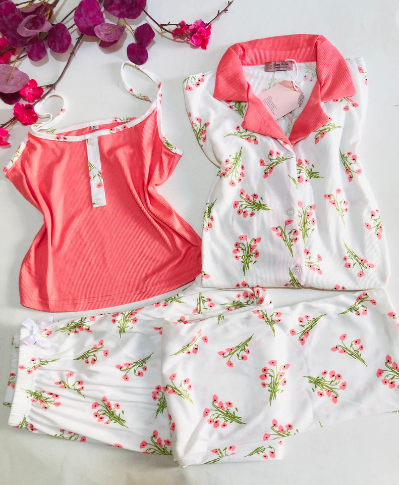 Pyjama Femme 3 Pièces – Couleur Rose 🌸💗