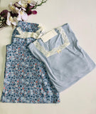 Pyjama Femme Confort et Élégance – Ensemble Haut en Côtes & Pantalon Large Fleuri