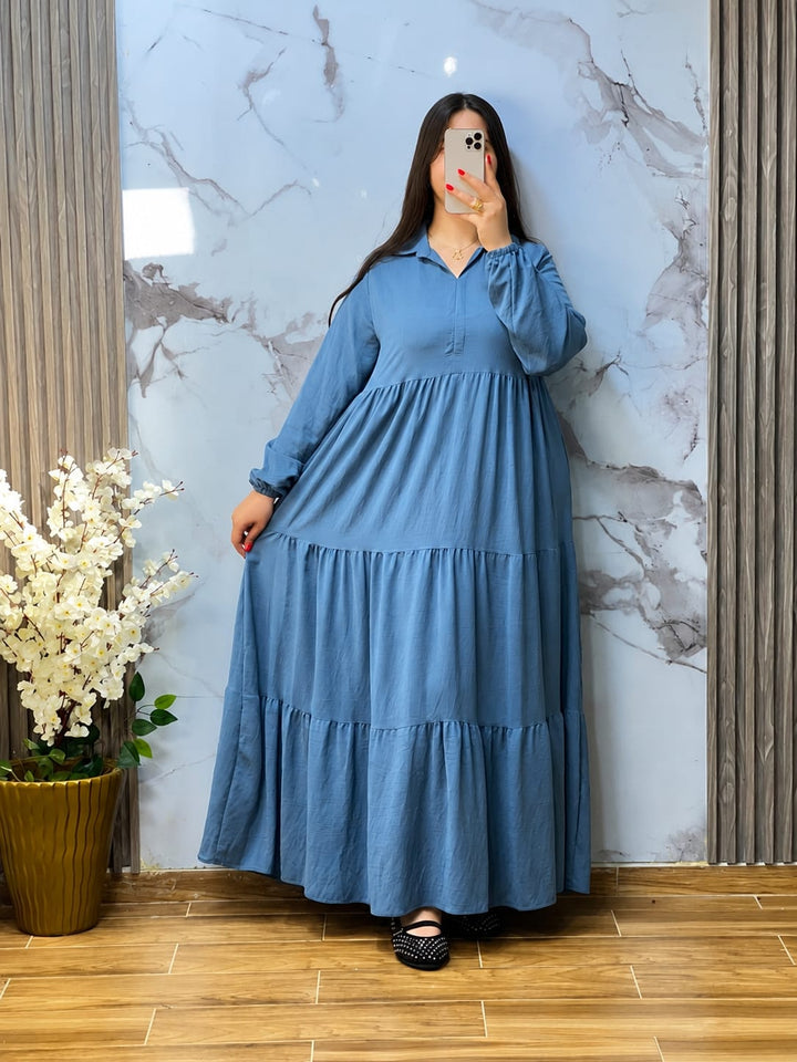 💙 Robe Longue en Crêpe Zara – Bleu