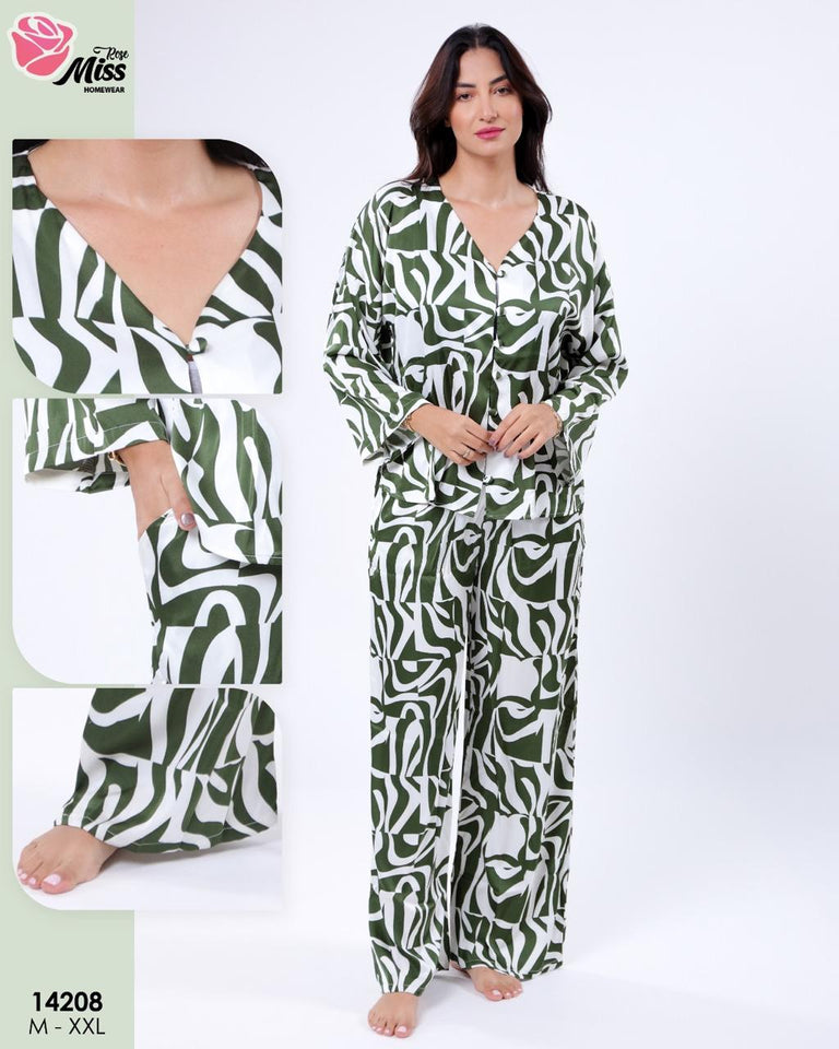 💚 Pyjama Femme Satin de Soie – Élégance en Vert 💚