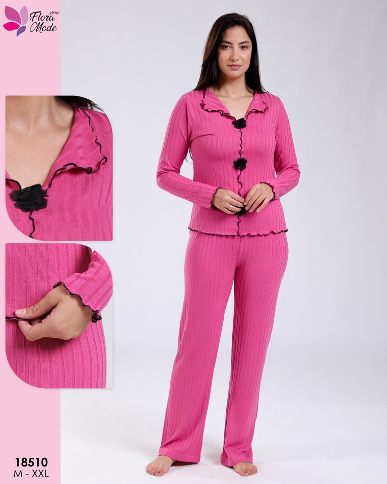 🌸 Pyjama Femme Élégant – Couleur Fuchsia 🌸
