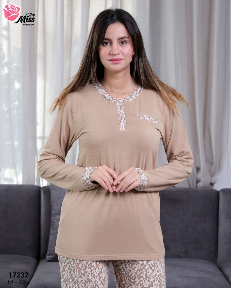 Pyjama Femme Élégant & Confort Absolu – Beige Chic