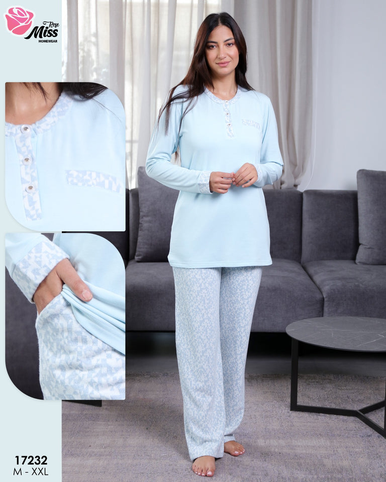 Pyjama Femme Élégant & Confort Absolu – Bleu Ciel