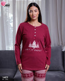 Pyjama Femme 3 Pièces Bordeaux & Beige – Chaleur et Élégance d’Hiver ❄️