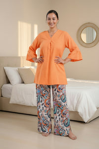 🧡 Pyjama Femme en Rallon – Élégance & Confort en Orange 🧡