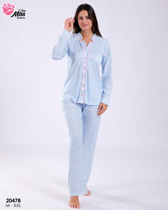 Pyjama Femme Bleu Ciel Imprimé – Douceur & Sérénité
