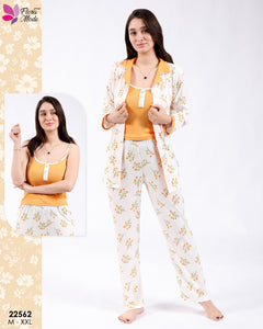 Pyjama Femme 3 Pièces – Confort & Élégance 🌼🧡